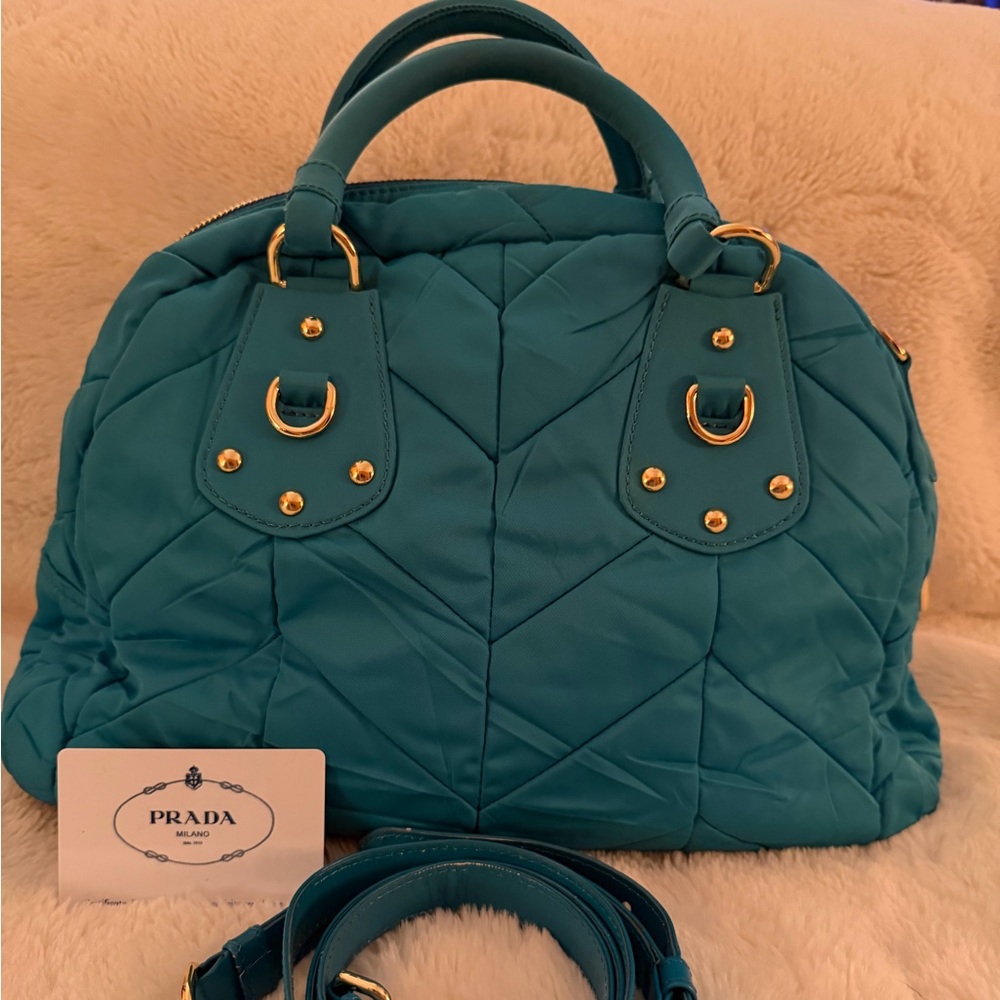 PRADA TURQUOISE QUILTED WITH COA DUSTBAG